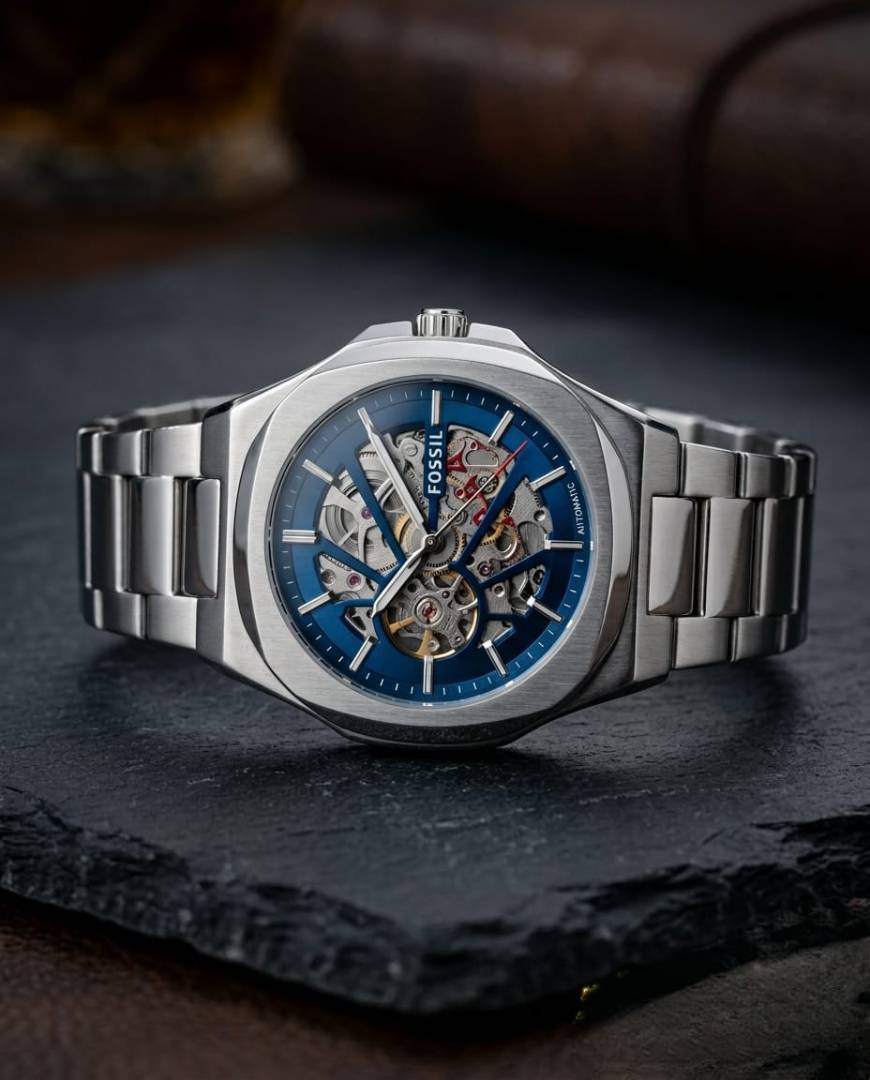 Fossil_il Automatic Skeleton silver blue