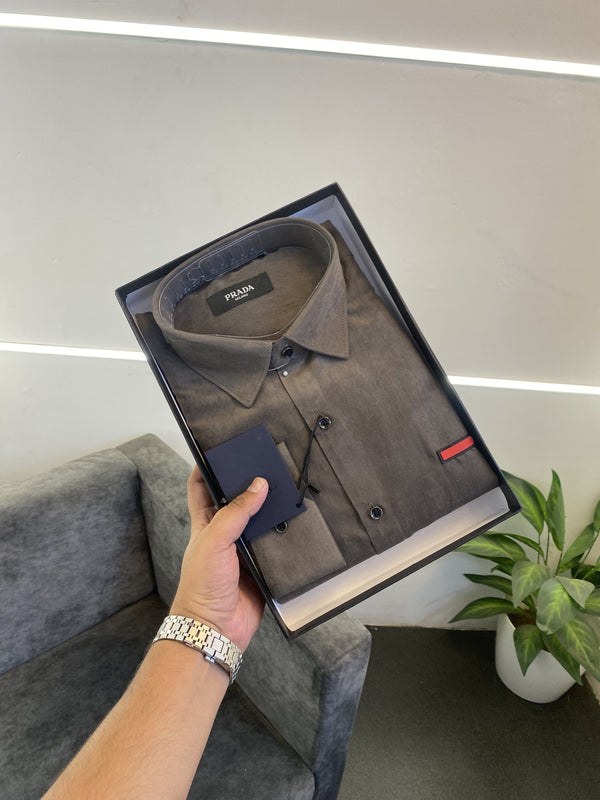 Prada style 03 cotton suede imported box pack shirt dark brown