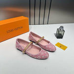 Louis Vuitton Romy Ballerina Pink Monogram Denim Ballet Cross-Strap With OG Box & Carry Bag 166-46 Pink