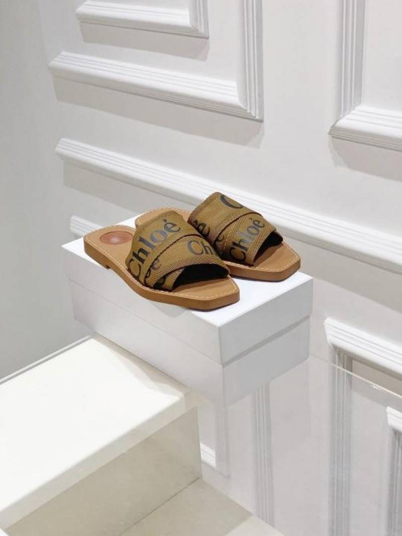 Chloe Premium Woody Slides Flat With OG Box Dust Cover Brown