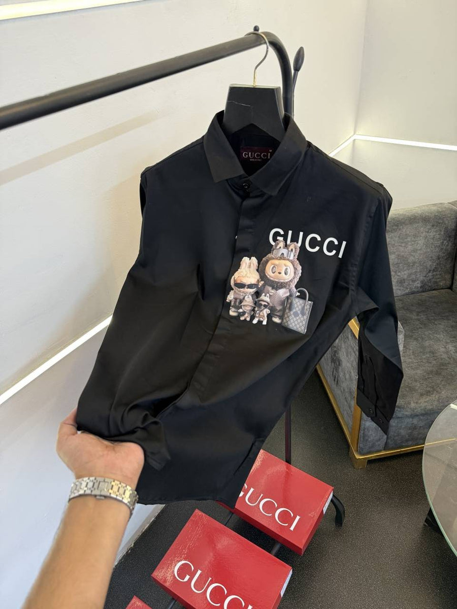 Gucci x labubu imported cotton satin shirt black