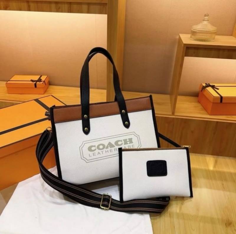 Coach Field Tote Bag With OG Double Box & Dust Bag & Shoulder Strap & Extra Pouch (White - 116)