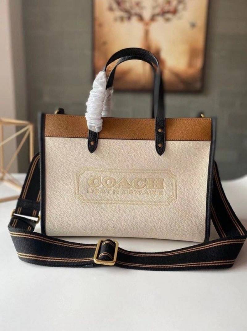 Coach Field Tote Bag With OG Double Box & Dust Bag & Shoulder Strap & Extra Pouch (White - 116)