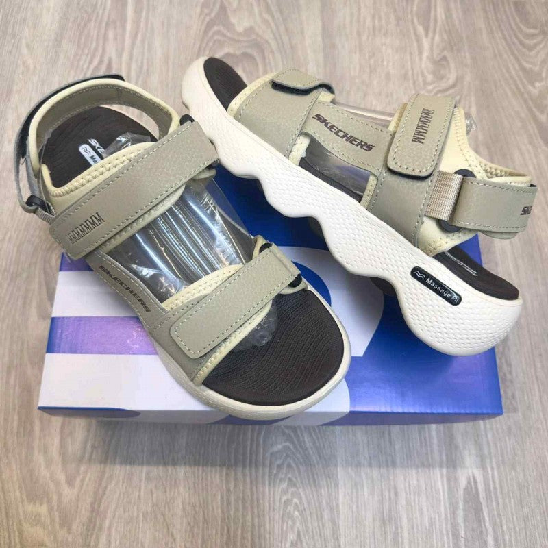 Skechers Massage Fit Adjustable Straps Beige Brown Sports Sandal
