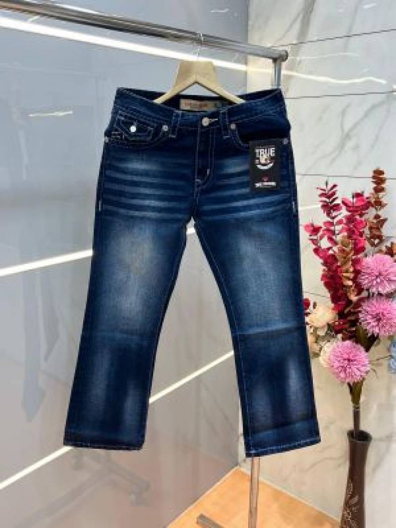 True Religio n Blue Shade Boot cut Premium Imported Stretchable lycra fabric Denim with back flap pocket Design 3845