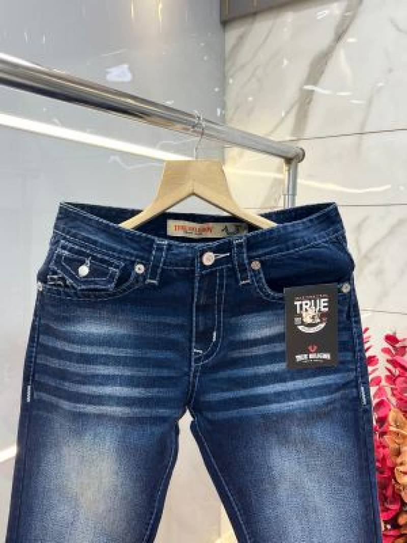 True Religio n Blue Shade Boot cut Premium Imported Stretchable lycra fabric Denim with back flap pocket Design 3845
