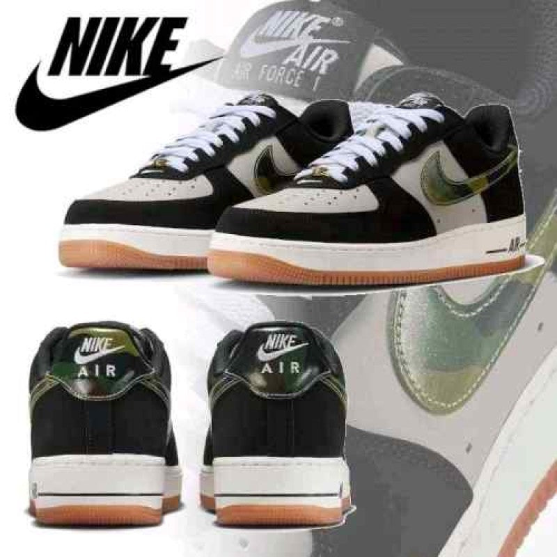 Nike AirForce 1 Low Black Patent Camo Swoosh 337
