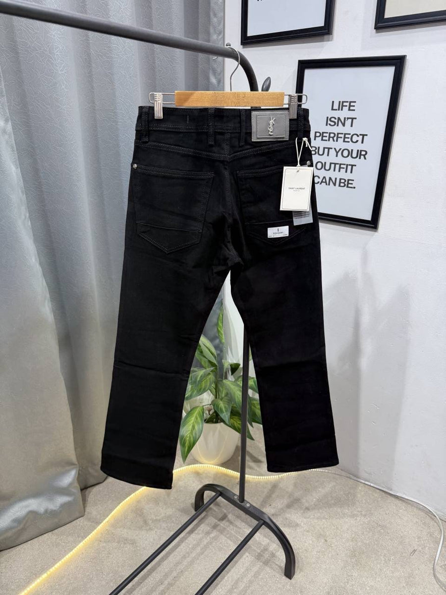YSL boot cut imported jet black denim with brand buttons and packing