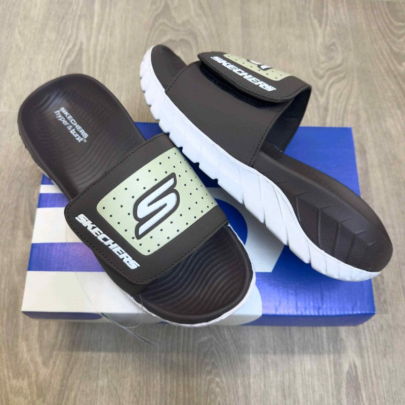 Skechers Go Recover Adjust Premium Brown White Slides