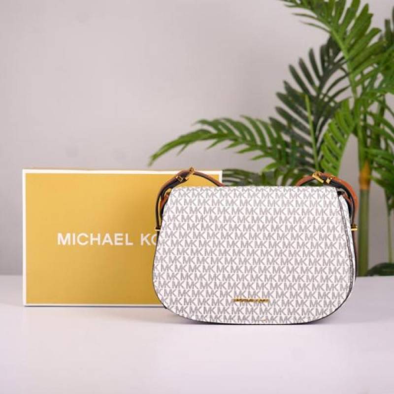 Michael1191 Kors MK Lydia Signature Shoulder Bag With OG Box & Dust Bag (White - 1191)