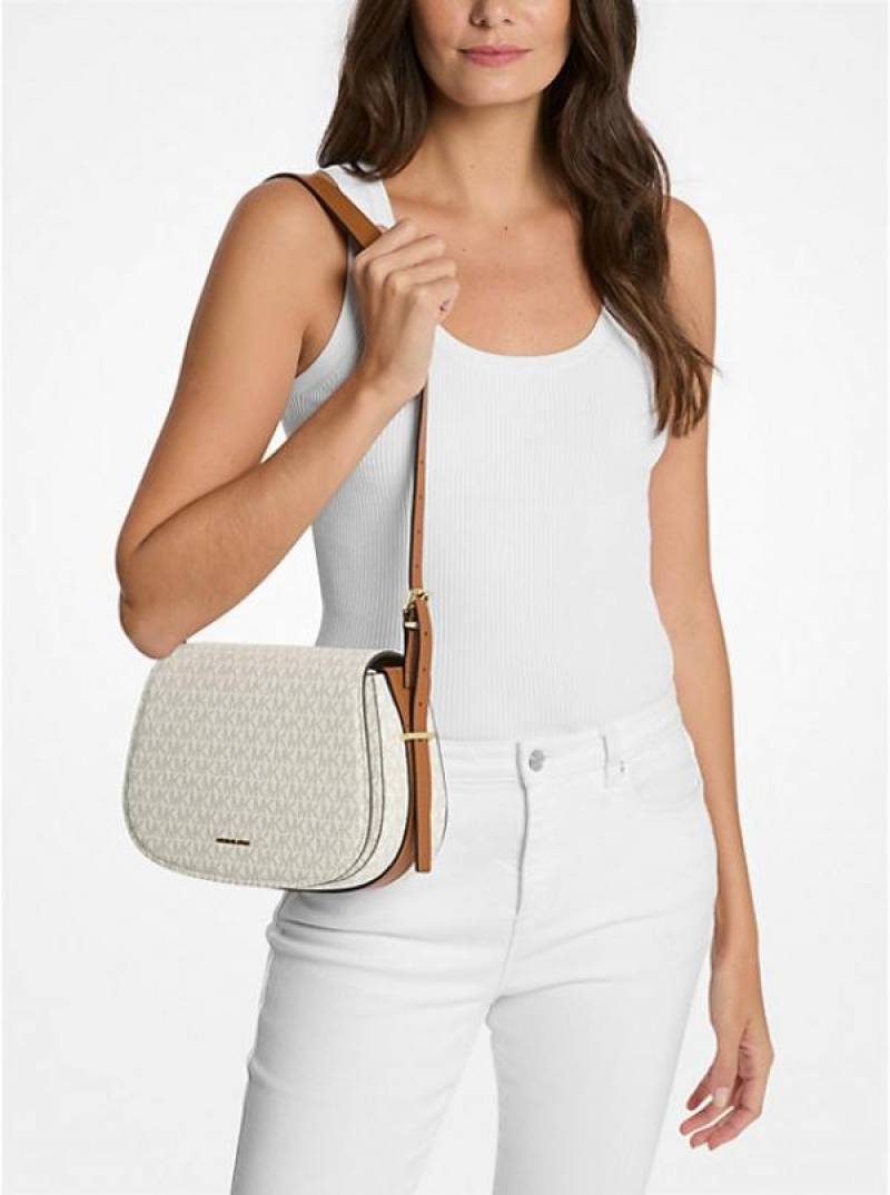 Michael1191 Kors MK Lydia Signature Shoulder Bag With OG Box & Dust Bag (White - 1191)