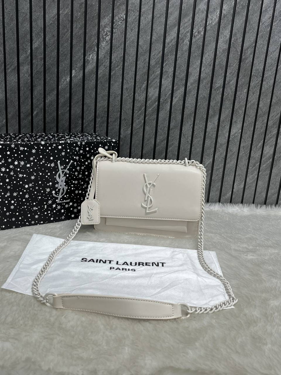 Ysl Sunset All White Matte Shoulder Bag With Original Box & Dust Cover