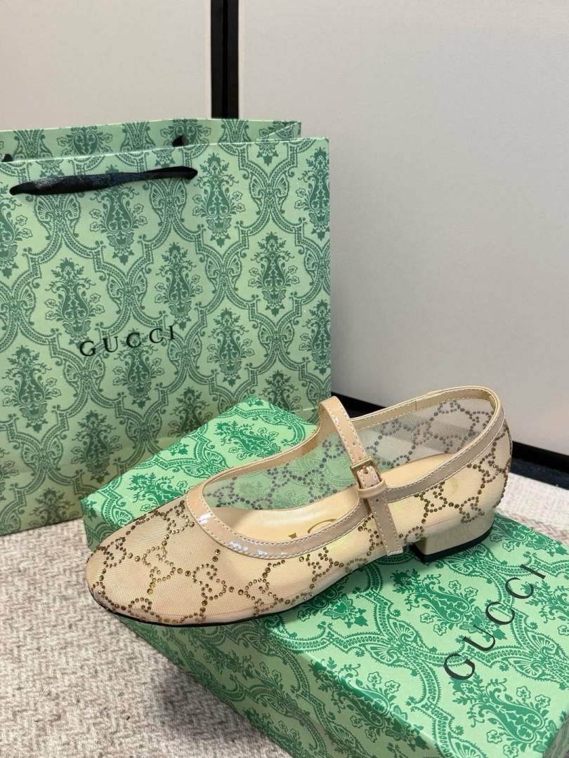 Gucci_Charline_Mesh_Mary_Jane_Flats_Ballet_Sparkling_Crystal_GG_Monogram_With_OG_Box_&_Carry_Bag_271-218_Apricot
