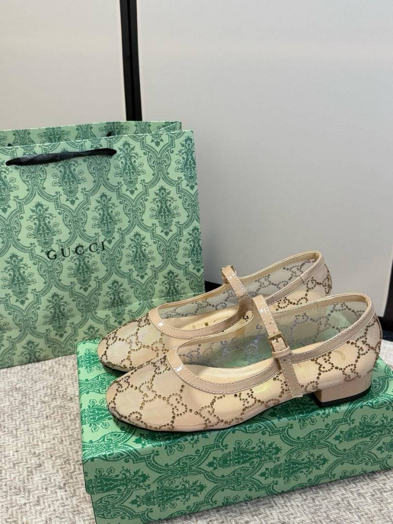 Gucci_Charline_Mesh_Mary_Jane_Flats_Ballet_Sparkling_Crystal_GG_Monogram_With_OG_Box_&_Carry_Bag_271-218_Apricot