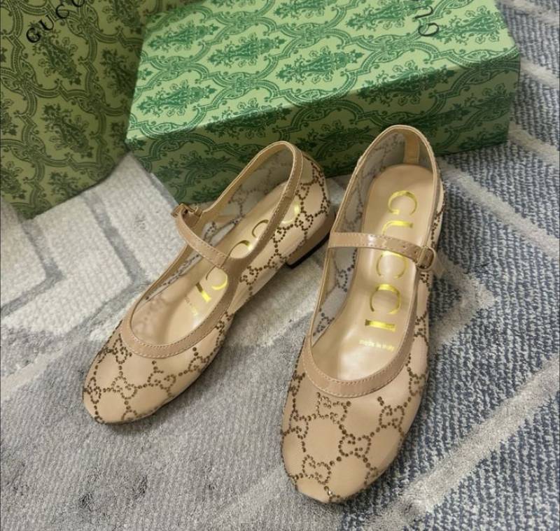Gucci_Charline_Mesh_Mary_Jane_Flats_Ballet_Sparkling_Crystal_GG_Monogram_With_OG_Box_&_Carry_Bag_271-218_Apricot