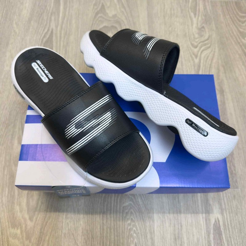Skechers Massage Fit Footbed Black White Slides