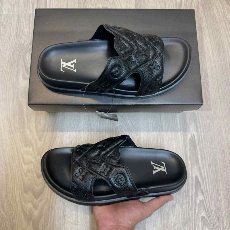 Louis Vuitton Oasis Mule Embossed Monogram Black Slides