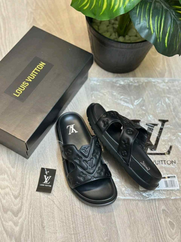 Louis Vuitton Oasis Mule Embossed Monogram Black Slides