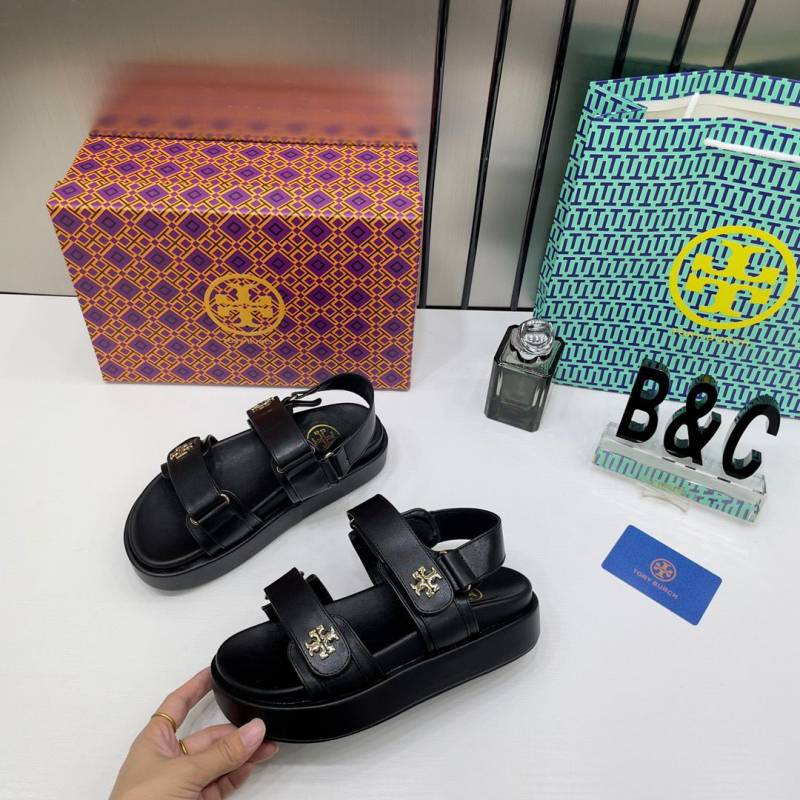 Tori Burch_Kira_leather_Platform_Sandals_For_Her_With_OG_Box_&_Carry_Bag_2020-TS_Black