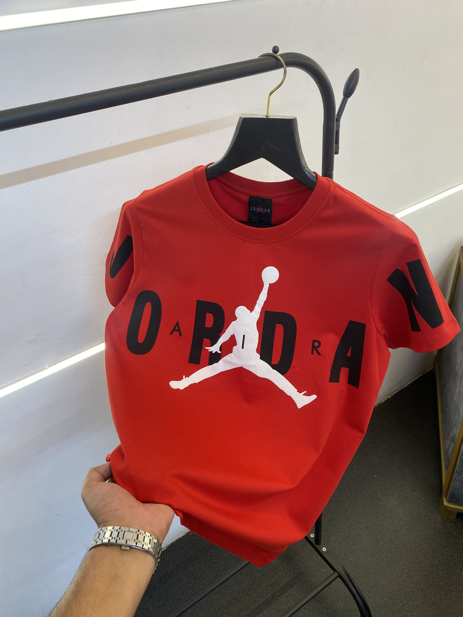 Air jordan full front print with logo imported round neck tshirt red