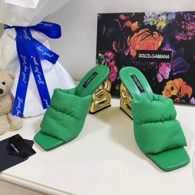 Dolcce & Gabbana D&G High Heel Gold Clothes Sandals With OG Box & Carry Bag (Green - 1049)