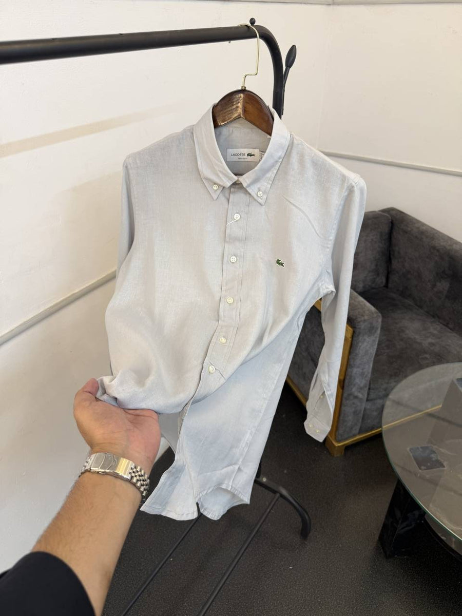 Lacoste light grey pure linen fabric imported shirt