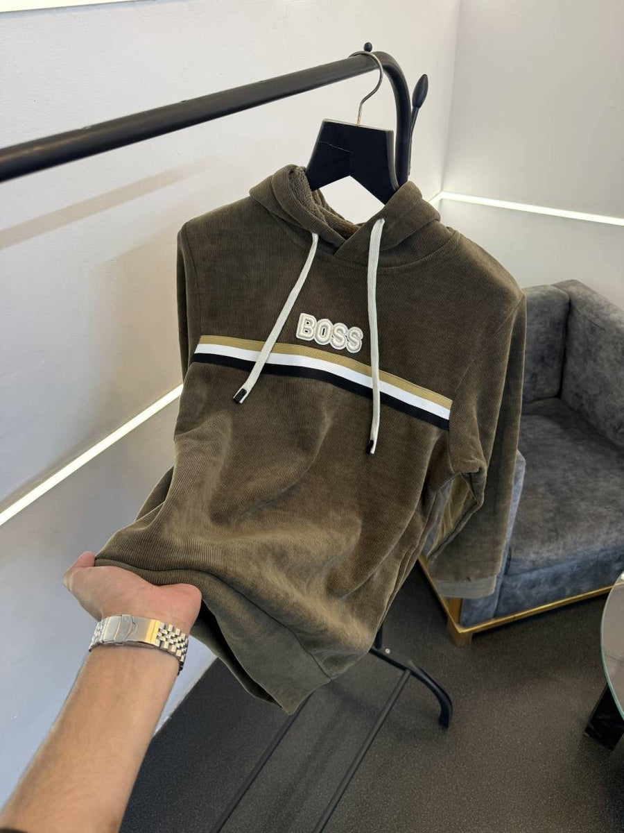 Hugo bos olive imported hoodie with embroidery logo and two side pocket