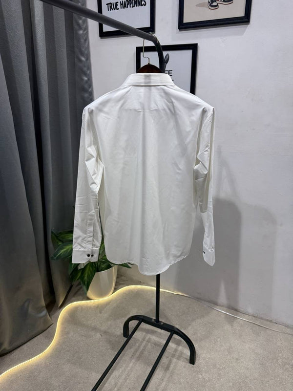 Hugo bos tukey imported shirt with brand button and logo on chest white