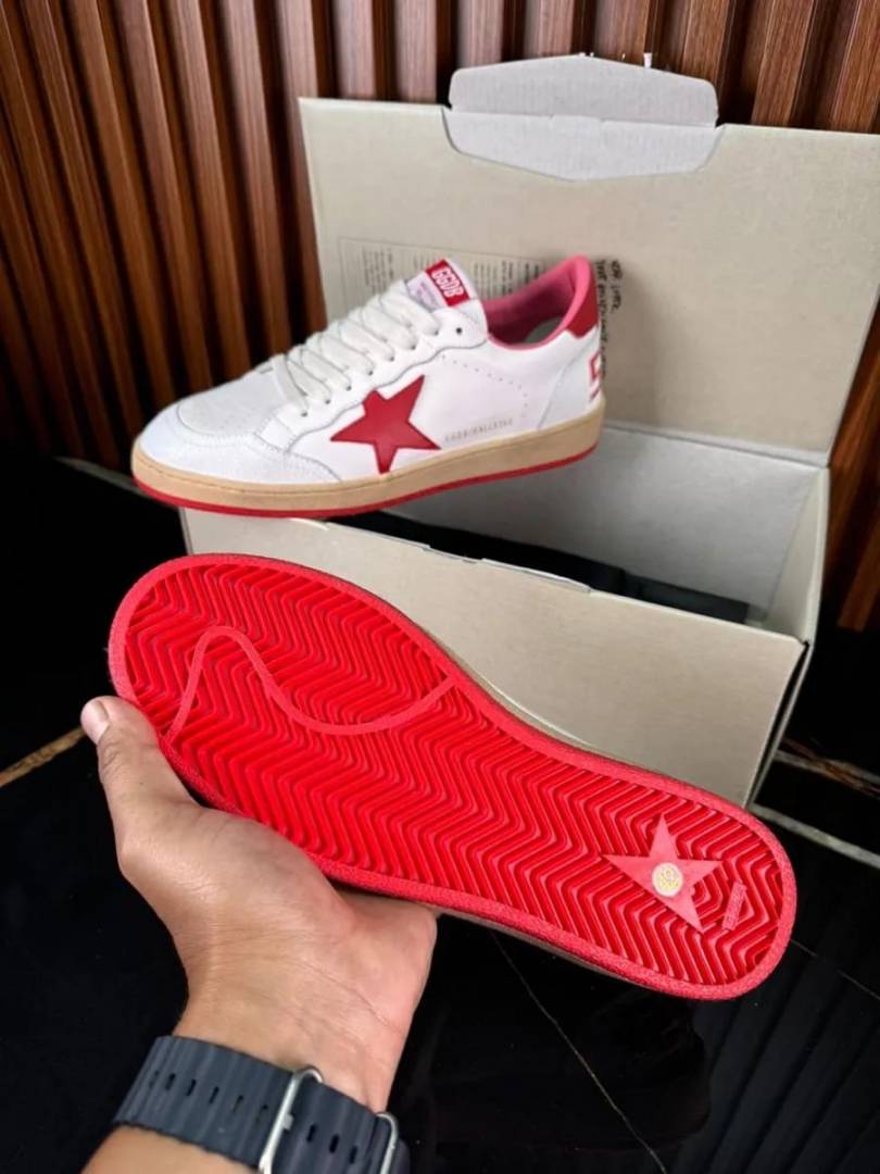 Golden Goose Ball Star Low White Red PLAIN BOX sale
