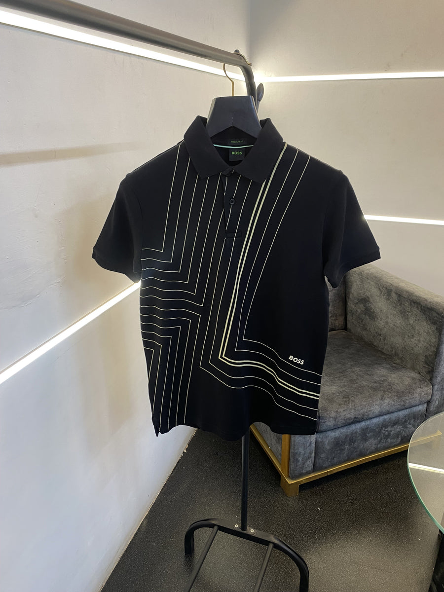 Hugo bos laser print high quality imported polo tshirt black
