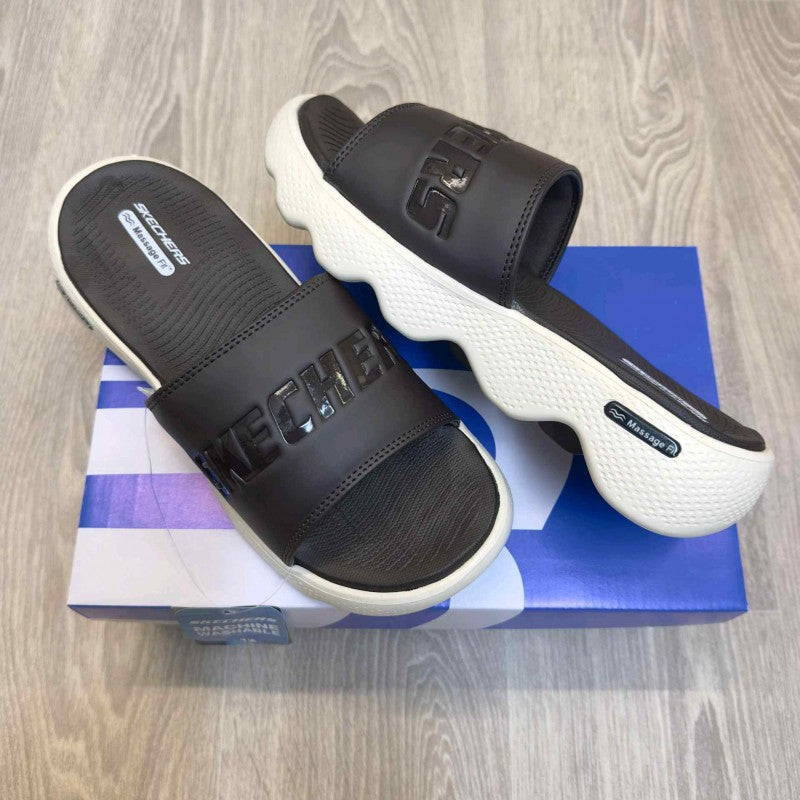 Skechers Massage Fit Footbed Brown Cream Slides