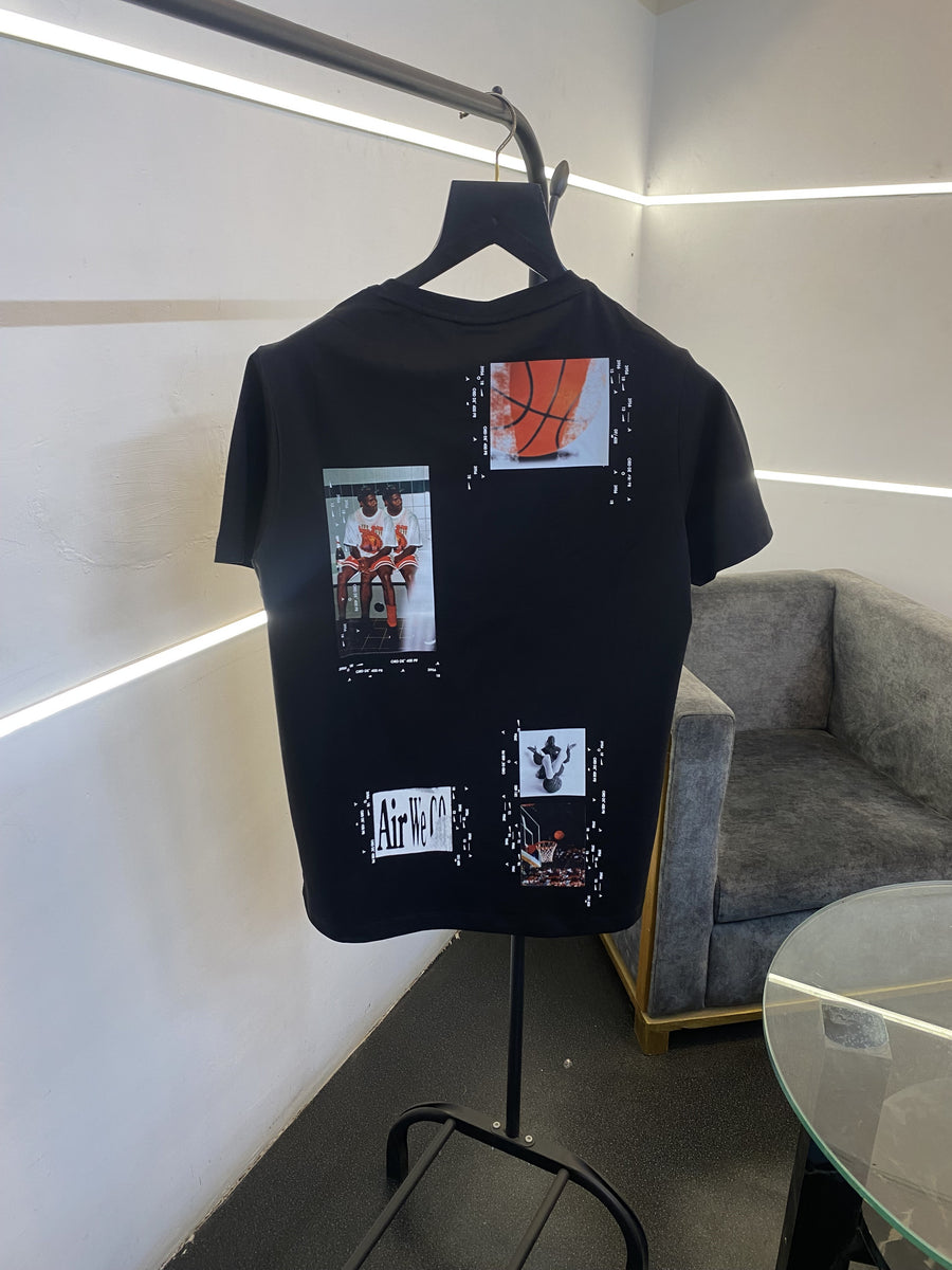 Air jordan patch print front and back with embroidery logo on chest round neck imported tshirt black sale