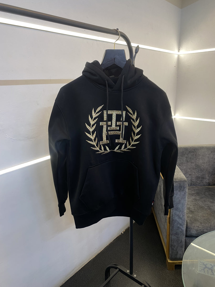 Tommy hilfigar heavy gsm inside fleece embroidery hoodie black