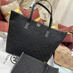 Tori Burch_T Monogram Tote With OG Box & Dust Bag & Extra Pouch (Black - 635)