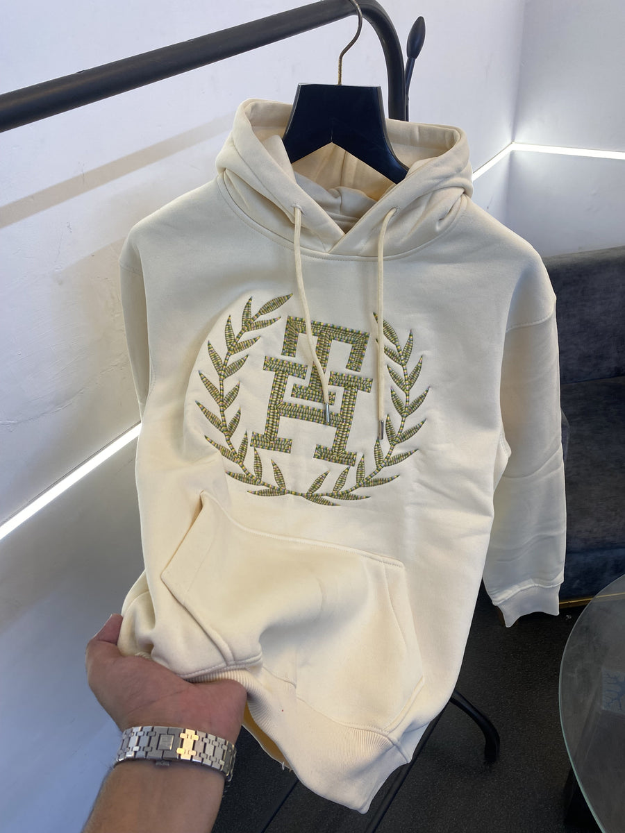Tommy hilfigar heavy gsm inside fleece embroidery hoodie cream