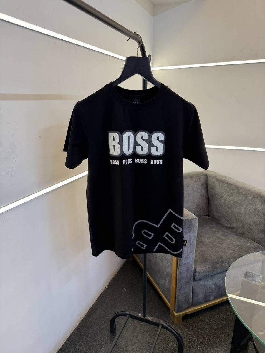 Hugo bos round neck tshirt with imported boss hd work bottom boss logo engraved print black