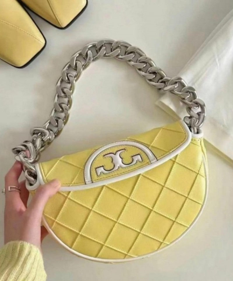 Tori Burch_Fleming Crescent Premium Bag With OG Box & Dust Bag (Yellow - 608)