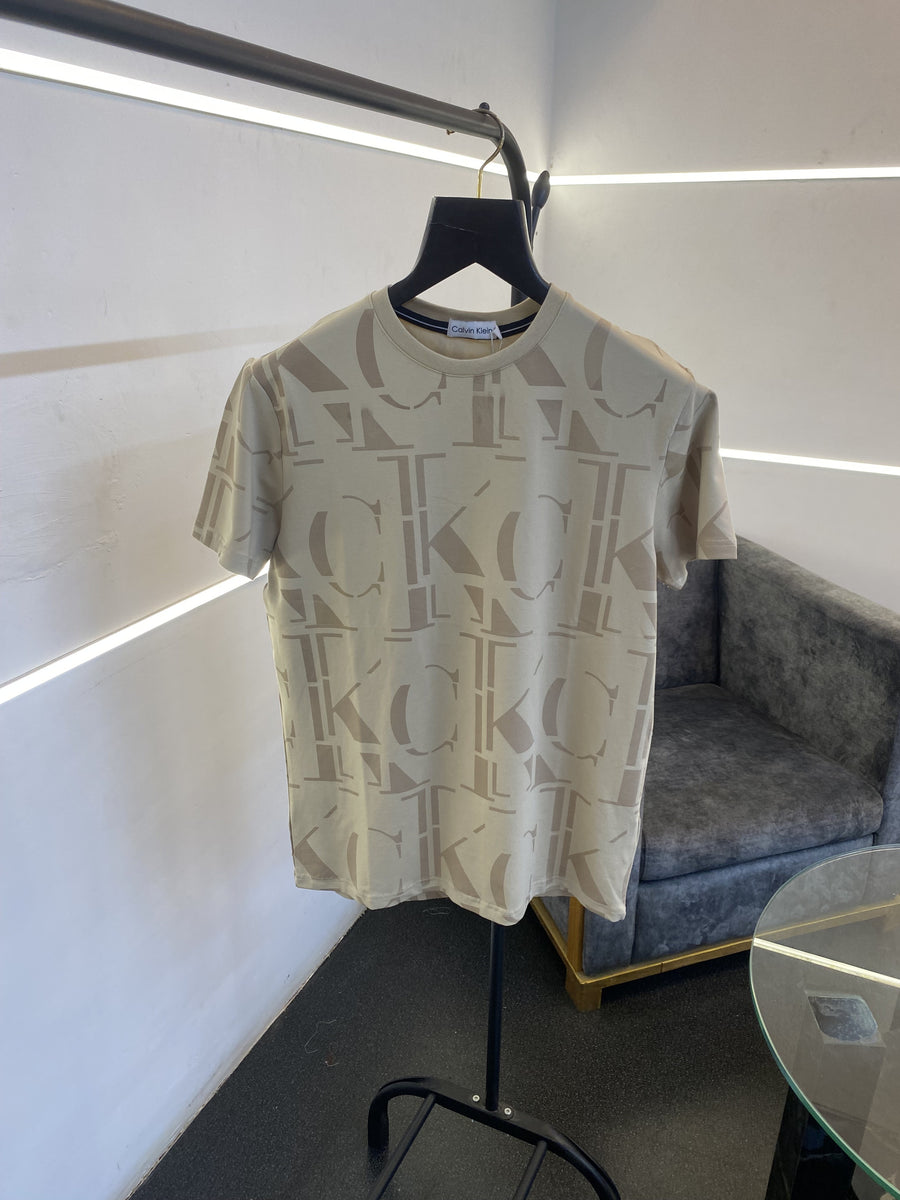 Calvin kline monogram imported round neck tshirt beige