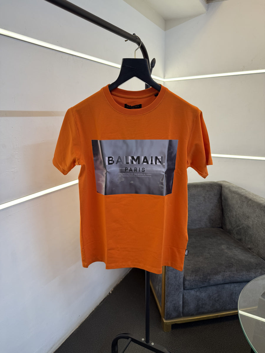 Balmain Turkey imported round neck 3d print patch tshirt orange sale