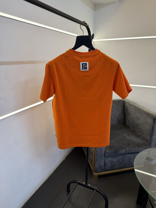 Balmain Turkey imported round neck 3d print patch tshirt orange sale