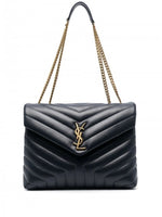 YSL Saint Laurent Loulou Shoulder Bag With OG Magnetic Box & Dust Bag (Black - Gold - 165)