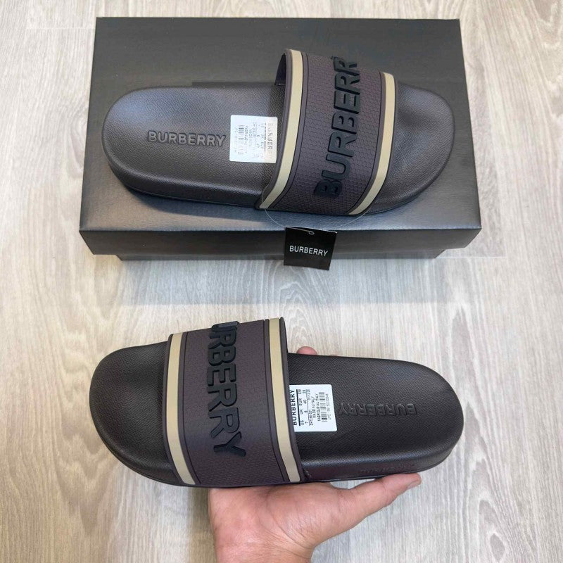 Burberry Embossed Logo Premium Brown Slides