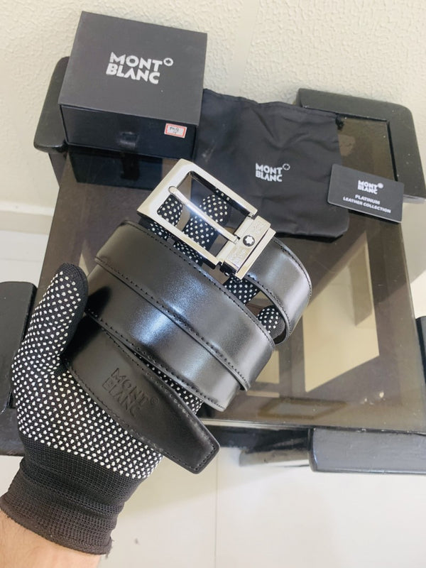 11 MONT BLANC SILVER BLACK PREMIUM QUALITY BELT WITH BOX