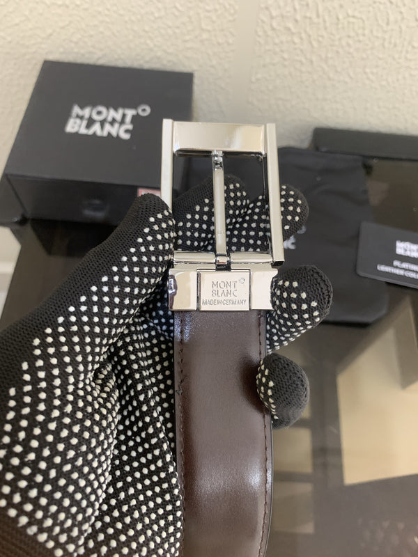 11 MONT BLANC SILVER BLACK PREMIUM QUALITY BELT WITH BOX