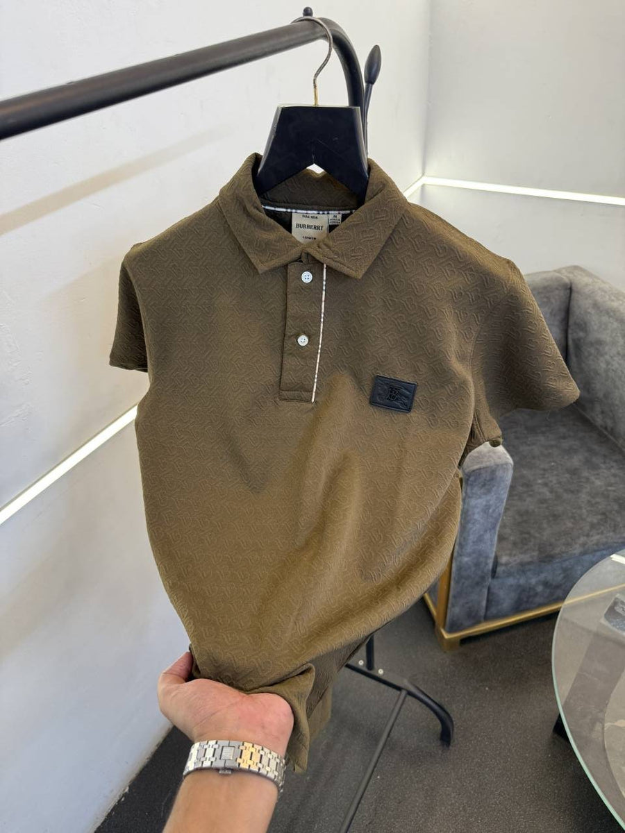 Burberry self knitted embossed print turkish imported polo tshirt brown sale