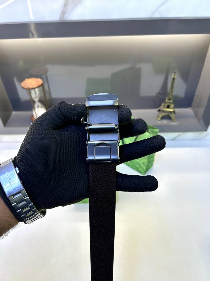 Gucci Auto Lock Black Grey Belt Fa 748