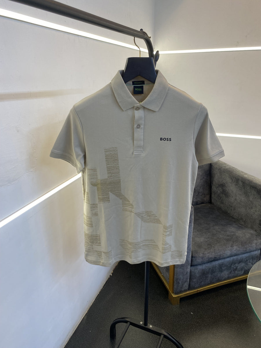 Hugo bos laser print high quality imported polo tshirt beige