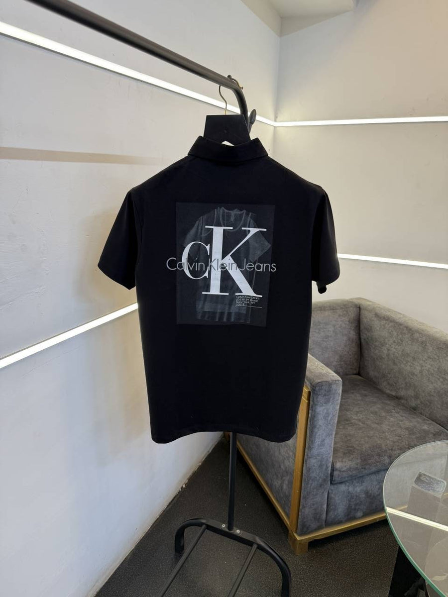 Calvin kline black front and back print turkish imported polo Tshirt