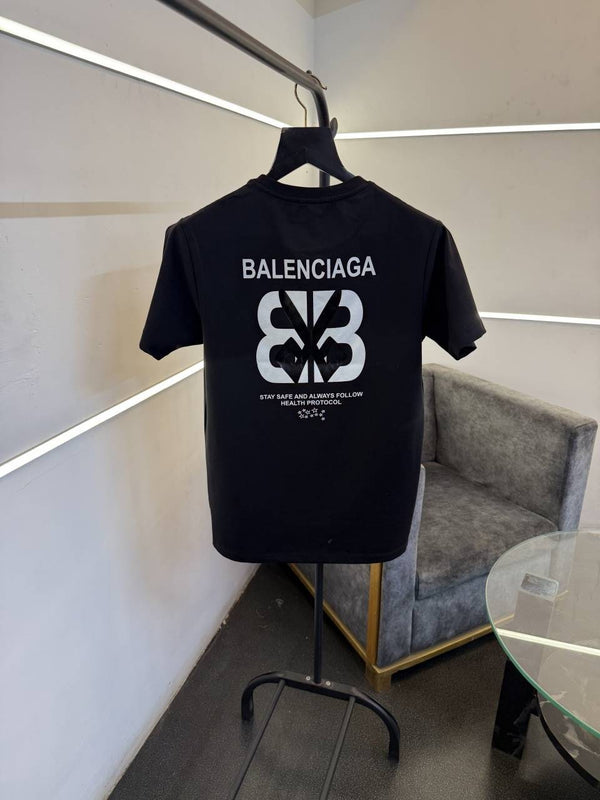 Balenciaga a black front and back print turkish imported round neck tshirt sale