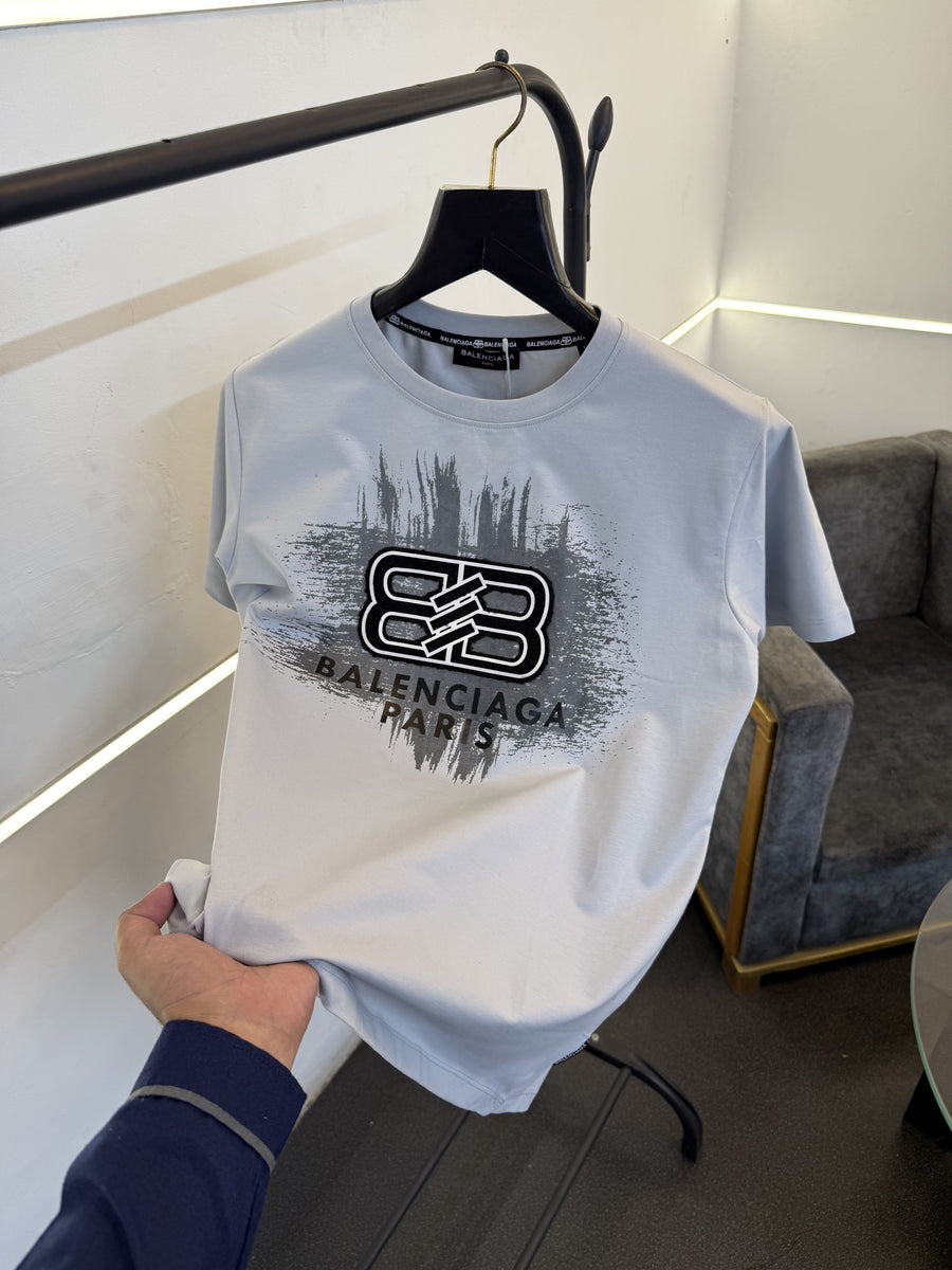 Balenciaga a furr front printed round neck imported tshirt grey